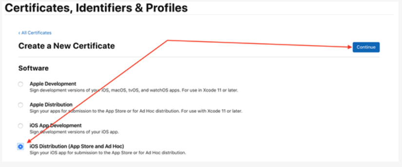 Certificates, identifiers and profiles section image 2